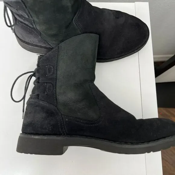 Ugg Women's Naiyah Lace-back Wool Suede Black Boot Size 7 - Picture 5 of 6